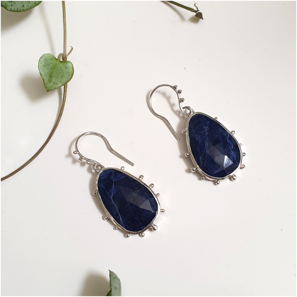 Sodalite Drop Earrings set in sterling silver